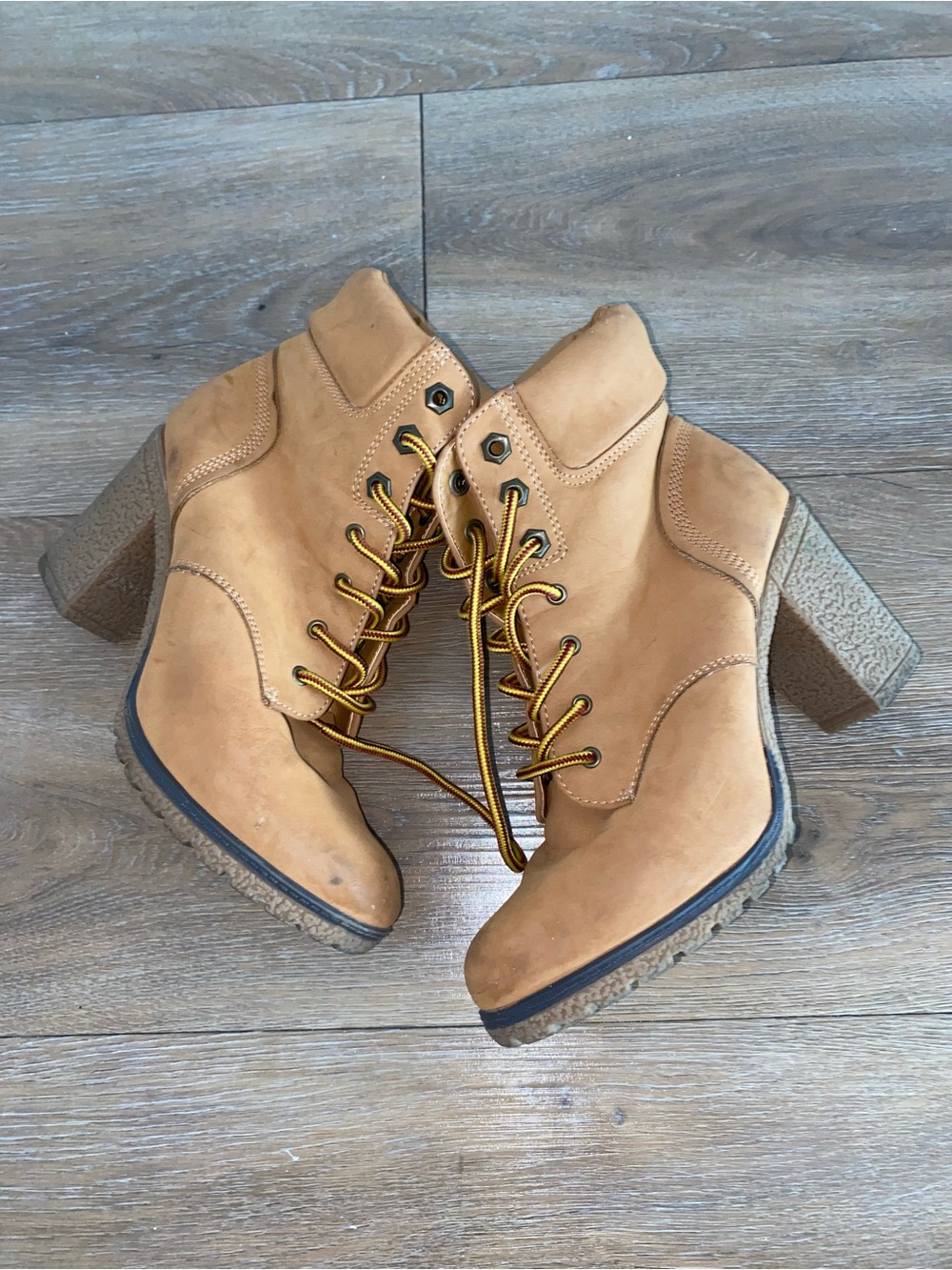 Lace-Up Block Heel Ankle Boots in Wheat
